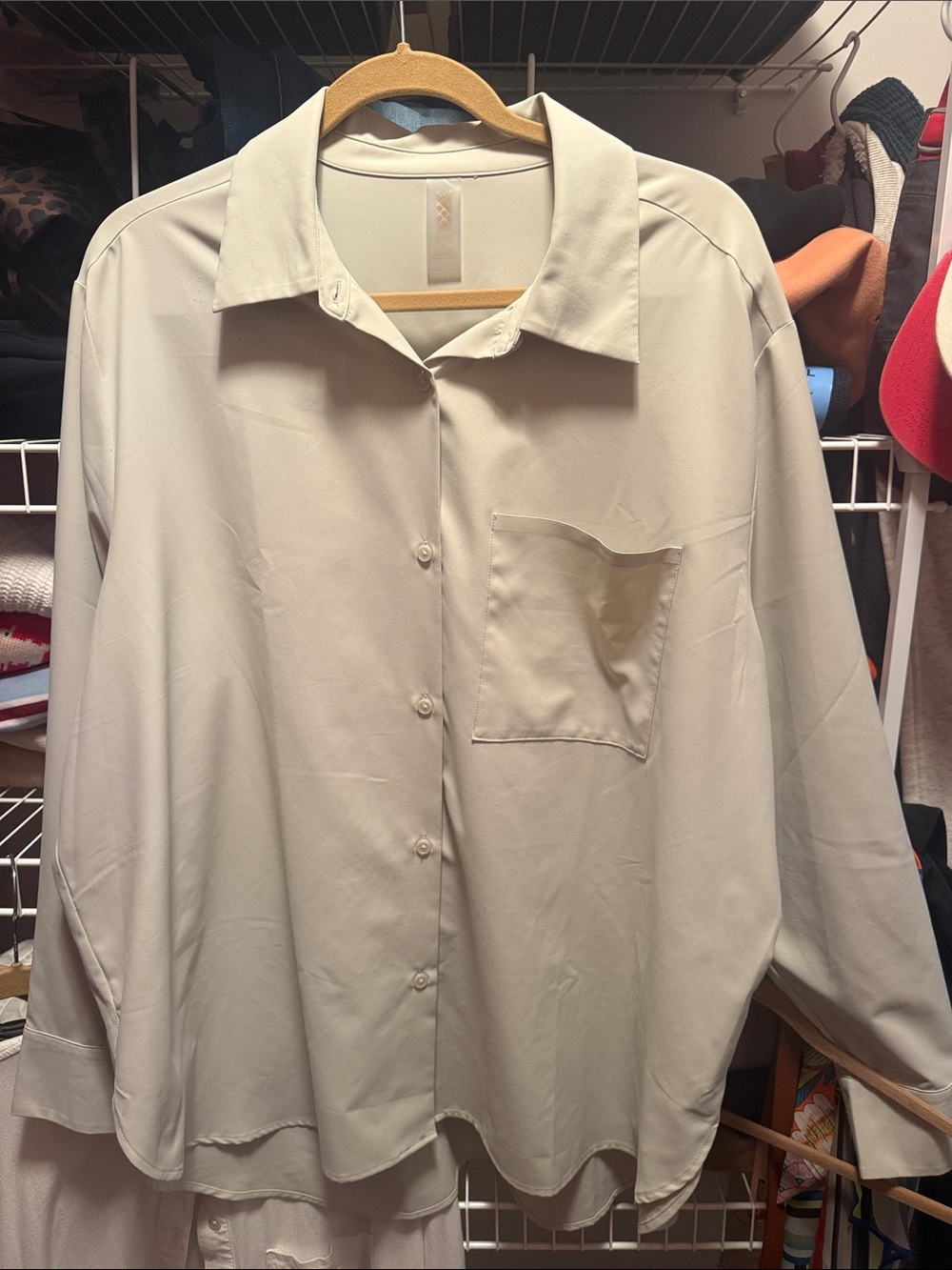 Womens Cream Button-Up Tunic Shirt